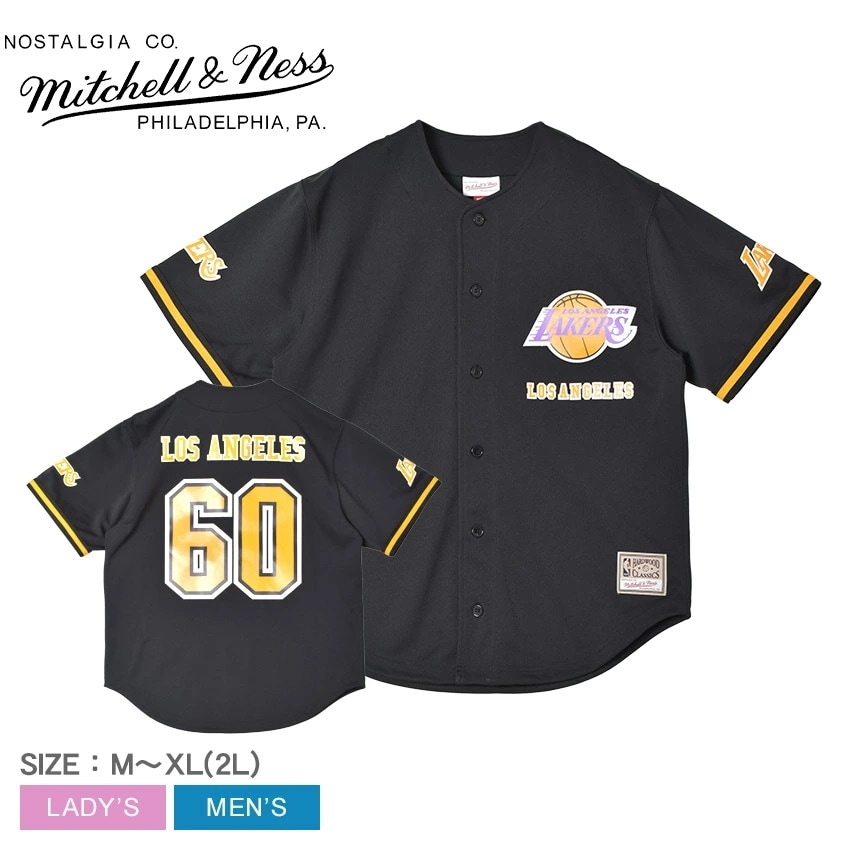ミッチェル＆ネス NBA UNISEX SS MESH BUTTON UP TP8154-LALBLCK レディース メンズ ロサンゼルス・レイカーズ バスケ ユニフォームシャツ