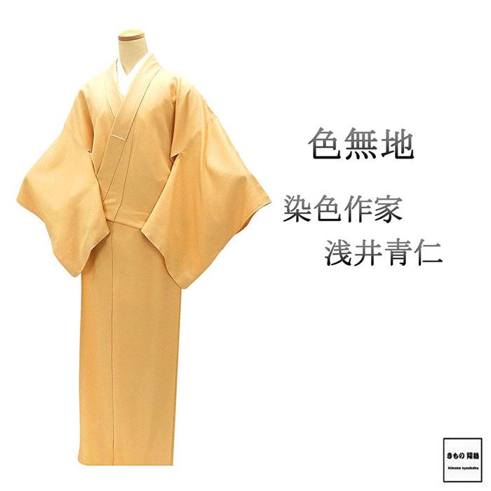 色無地 正絹 染色作家 浅井青仁 身丈170cm 裄丈70cm 剣片喰 良品 中古 リサイクル 着物 a4132