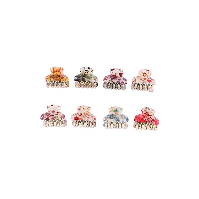 Frcolor バンスクリップ ミニ ヘアクリップ 花柄 髪留め 小 ヘアアクセサリー べっ甲 バレッタ クリップ 女の子 髪飾り 8個セット(ランダムな色)