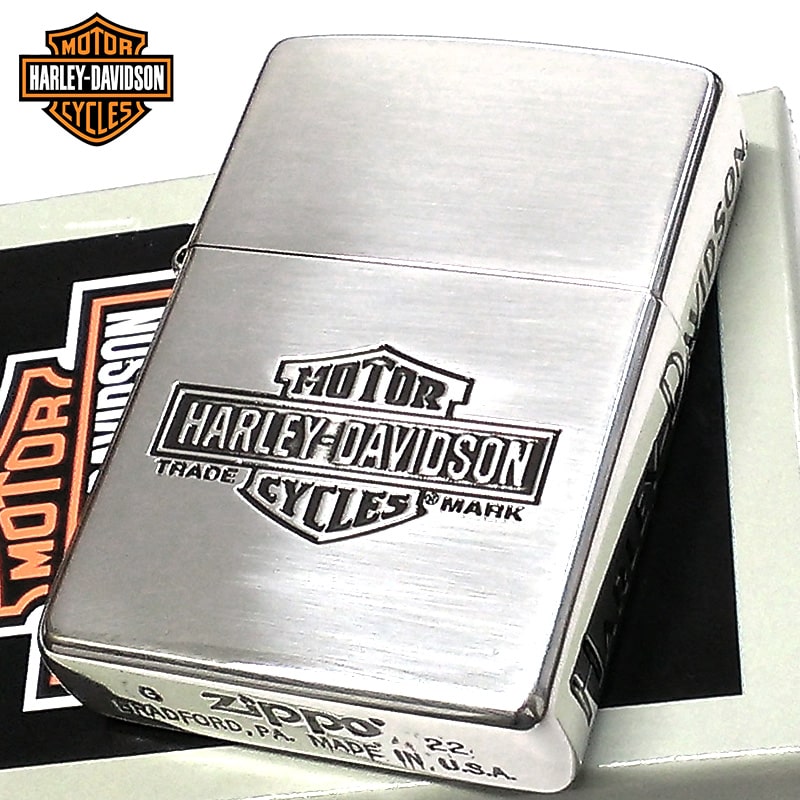 ZIPPO ライター HARLEY-DAVIDSON かっこいい ハーレー ダビッドソン サイドロゴ ジッポ 銀燻し おしゃれ シルバー 彫刻 渋い メンズ プレゼント ギフト