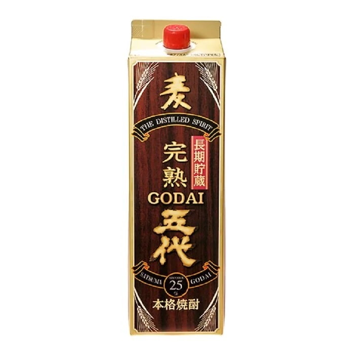 1ケース単位6本入り麦焼酎　25度五代麦　長期貯蔵酒　パック1800ml　6本入りメーカー鹿児島県：山元酒造(株)
