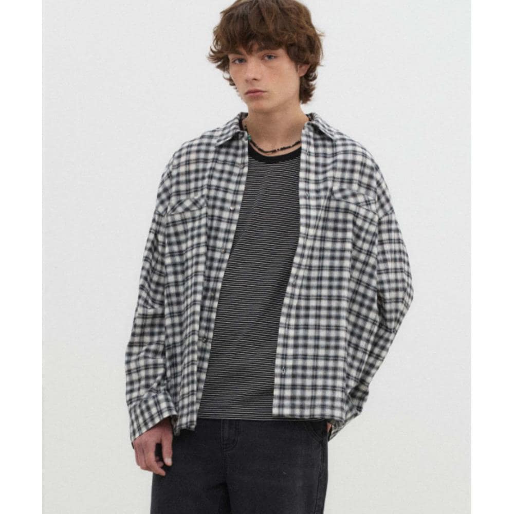 WMC Wrinkle Pocket Check ShirtBLACK O-MOBNL5M52106