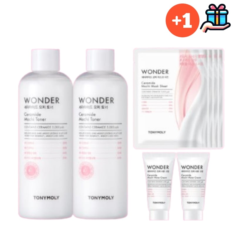 [Q10人気1+1] 韓国化粧水セット ワンダー セラミド モチ トナー セット 500ml 2個+マスクパック 本品4枚+水分クリーム 30ml 2個 大容量 保湿 栄養 モチモチ 鎮静ケア スキン 5,100円