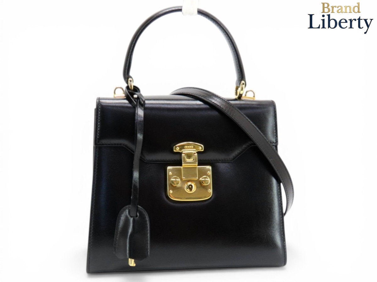 美品グッチGUCCIレディロックヴィンテージオールドグッチ2WAYハンドバッグトップハンドルバッグショルダーバッグショルダーポーチポシェットブラックゴールド金具レザー000・926・0211