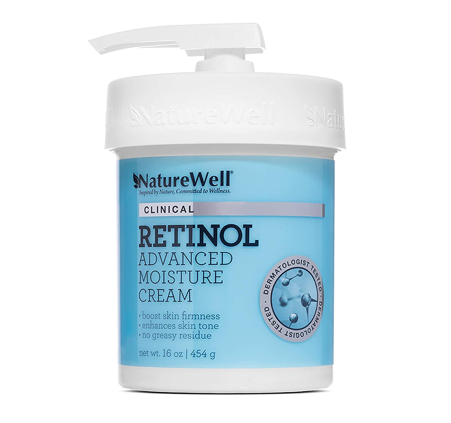 NATUREWELLクリニカルレチノール顔体手のための高級モイスチャークリーム肌のハリ肌のトーンを高め油分の残渣がなくポンプ付き16オンス