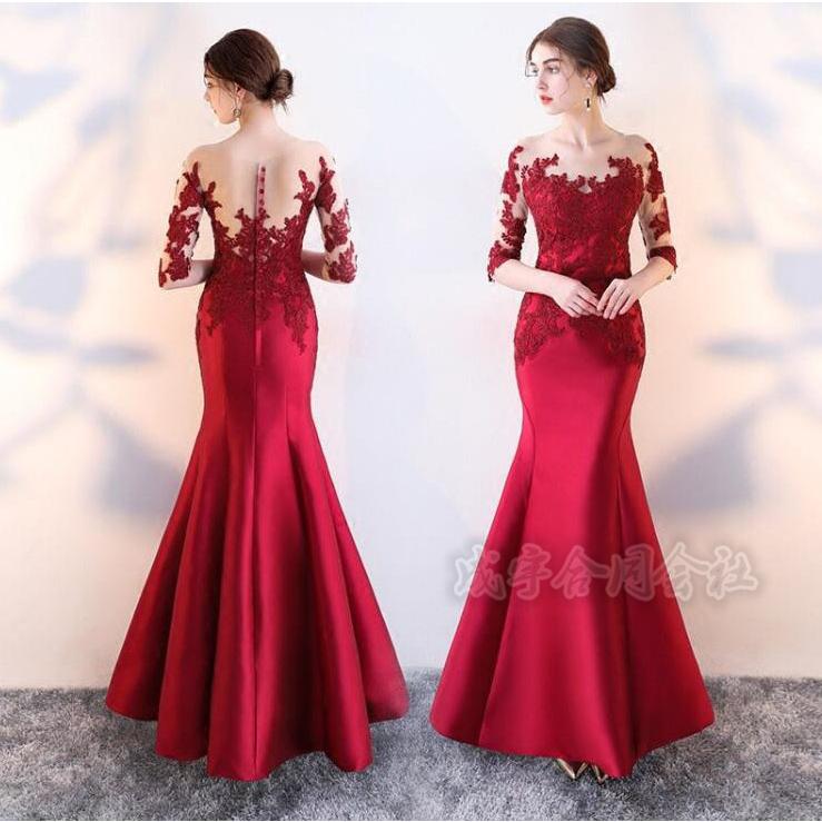 新しい秋のスタイル タイト スリム マーメイドドレス イブニングドレス パーティードレス レース切り替え ロングドレス 二次会 結婚式 お呼ばれ エレガント フォーマル 着痩せ Lucky Shop