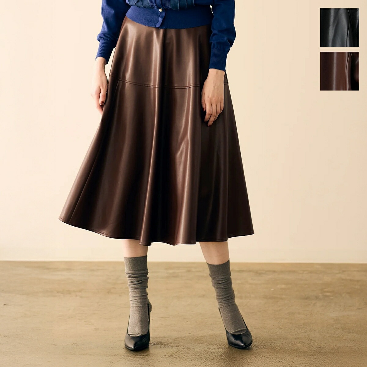 MARILYN MOON マリリンムーン フレアスカート soft eco-leather circular skirt 4253-128 レディース エコレザー ミディ丈 カラー2色