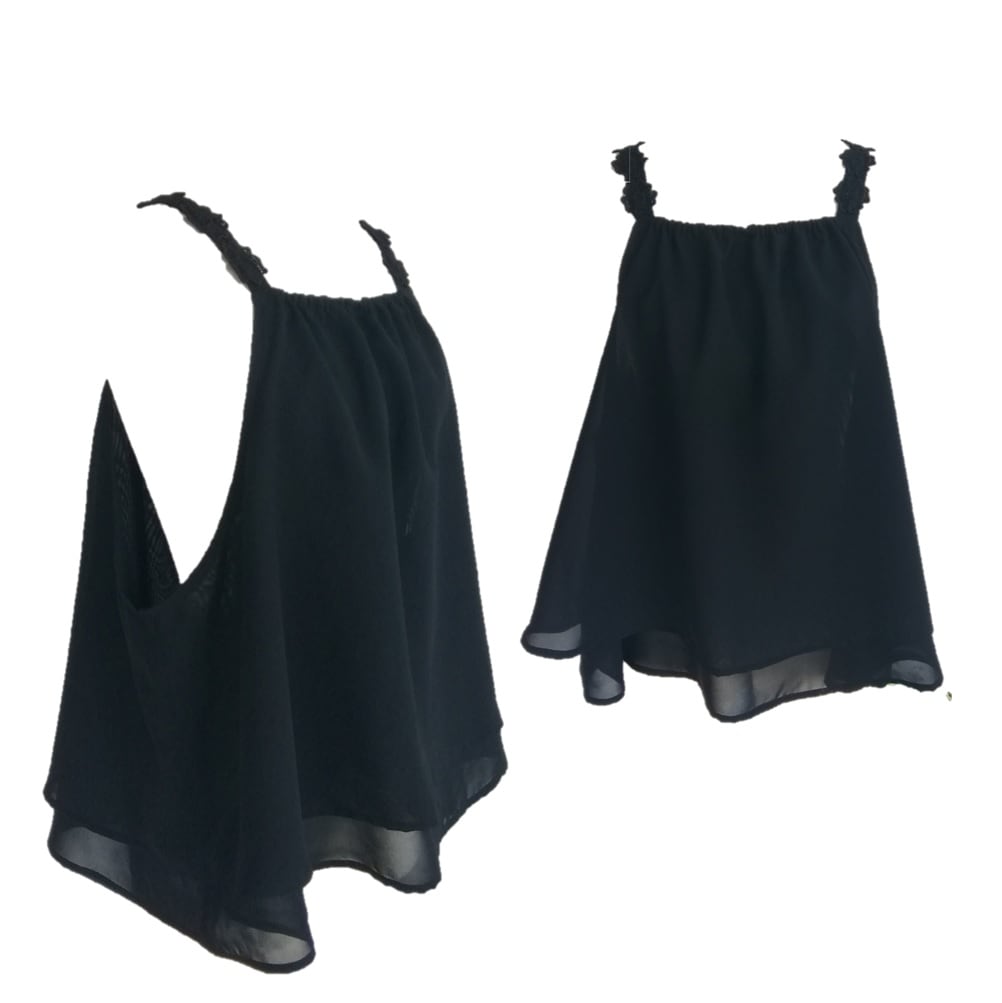 4L～6L透け感シフォン大人可愛い お花モチーフ体系カバーチュニックビスチェ黒 日本製 127601-20-2