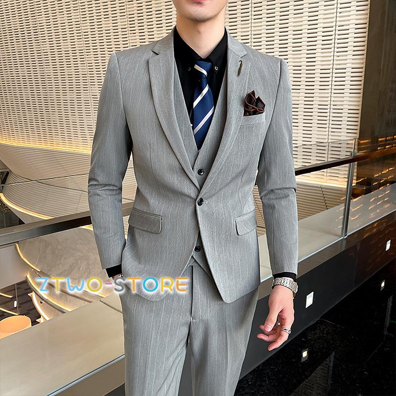 3ピーススーツ 成人式 スリムスーツ ストラップ 入学式 二次会 卒業式 結婚式 3点セット 就職 フォーマル 礼服 大きいサイズ メンズスーツ 細身 ビジネススーツ