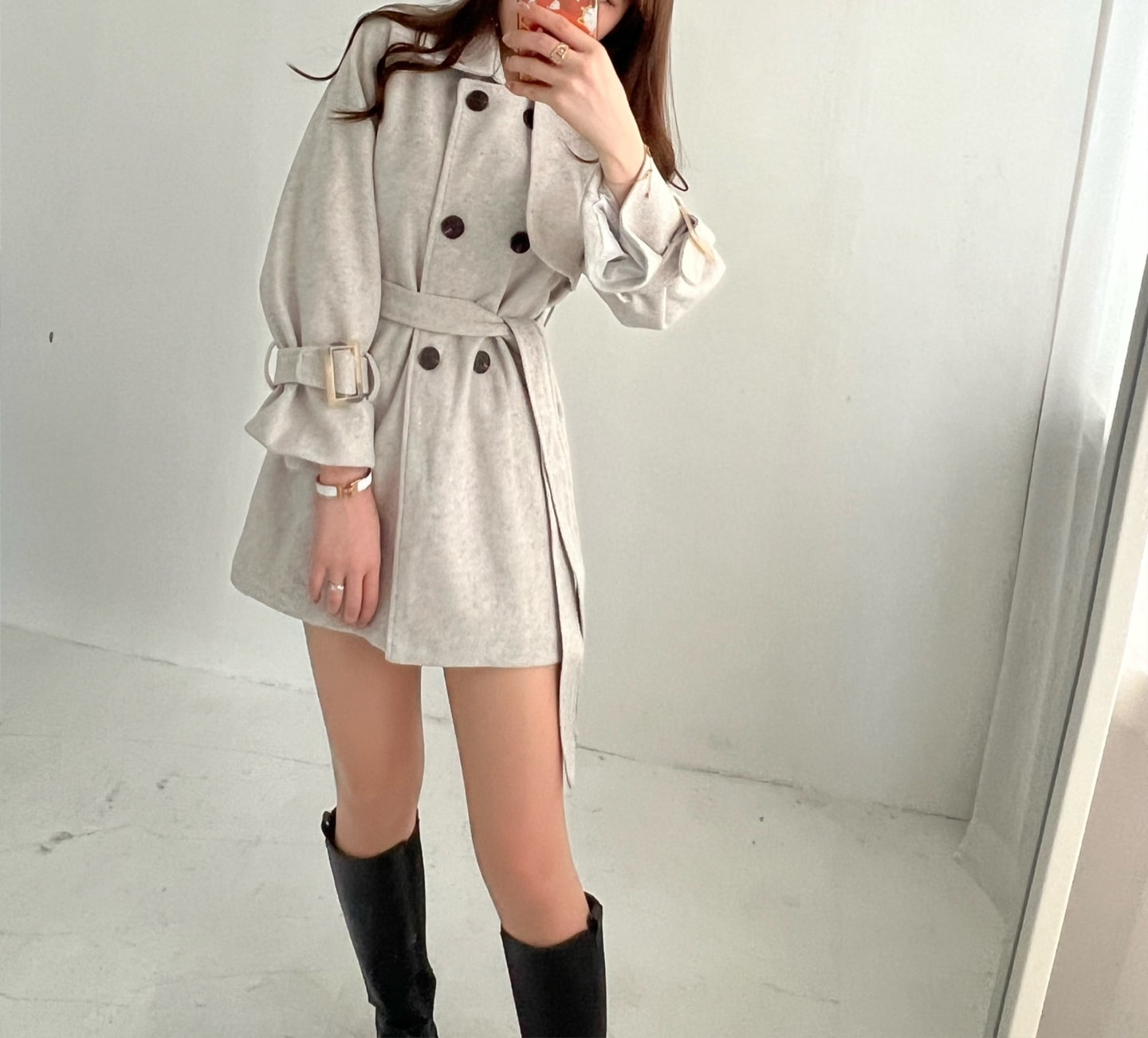 [フィット保障/高クオリティ] ウール トレンチ ショートコート(ベルト付き)