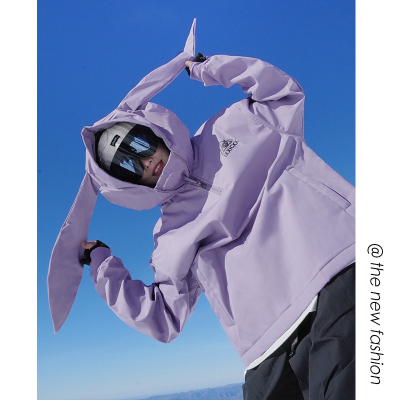 バニーイヤースキースーツトップ 明るいカップルシルバーフォックスベルベットパープル防風ウォームジャケット