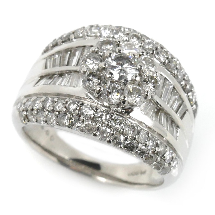 Pt900プラチナ ダイヤ リング・指輪 ダイヤモンド3.00ct 17号 13.7g レディース 中古 美品