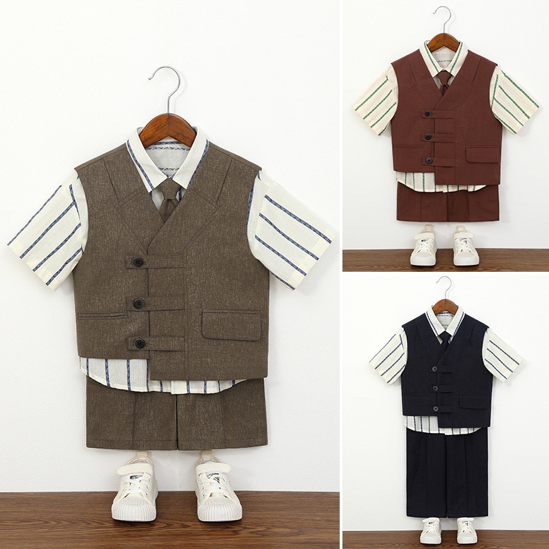 男の子 礼服 半袖 ベストセット フラワーボーイ 赤ちゃん 1歳 スーツ 男の子 司会 ピアノ 発表会 衣装