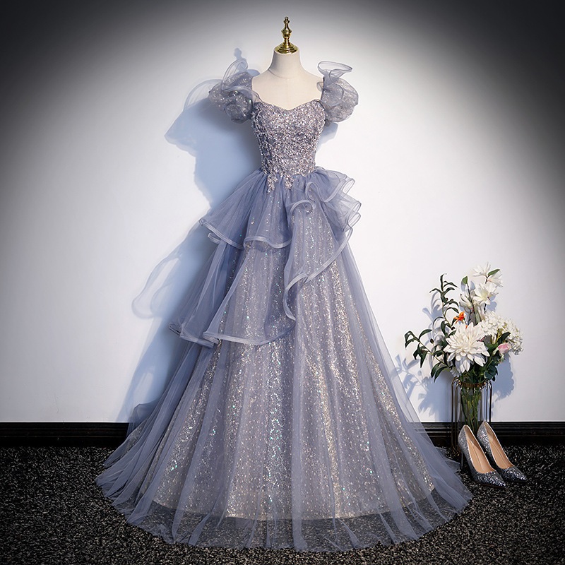 宴会イブニングドレスボーカルアーツ試験歌唱パフォーマンス服ホストロングケーキスカートプリンセススカートドレスレディース