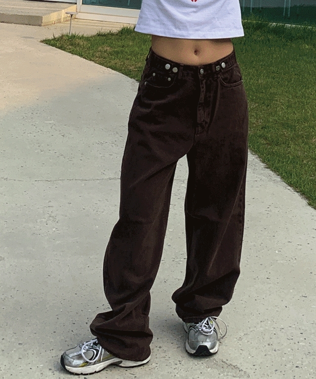 男女共用 ワイド ビジョ カラー ワンタック ボタン デニムパンツ