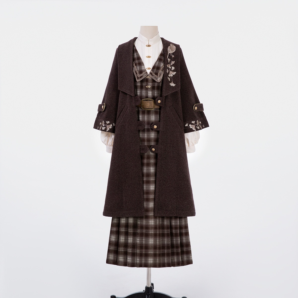 正規品銀杏詞新韓国秋冬シャツワンピース毛コートセット