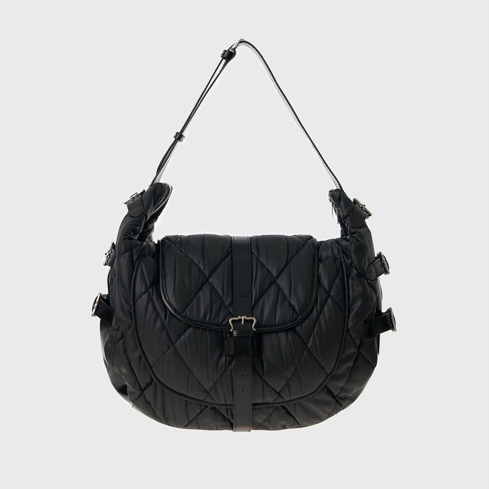 インク [第3次再注文] HINDバックル付きホーボーバッグ-ブラック