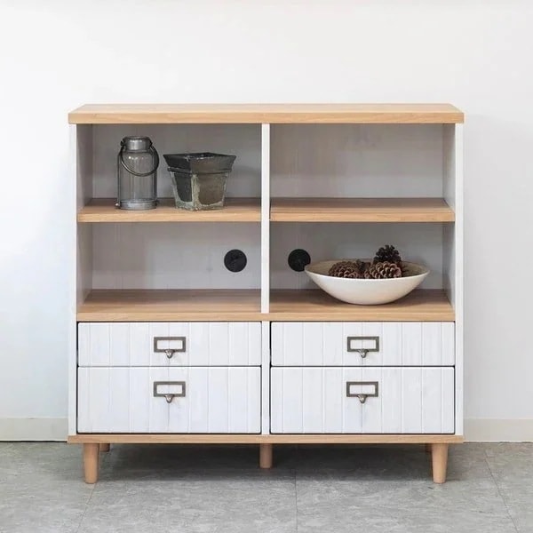 キャビネット 引き出し レトロ ナチュラルカントリー ホワイト 白 木目柄 チェスト サイドボード 天然木 幅900mm