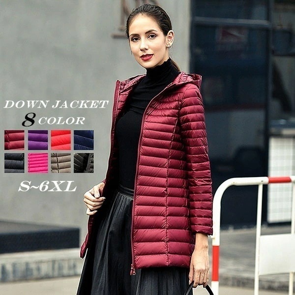 【迅速な出荷】軽量 ダウンコート 暖かい ライトダウンコート アウター 秋冬 柔らかい 防寒 立体ステッチ 美シルエット 人気 軽い おしゃれ きれいめ フード付き レディース ロング ジャケット 大