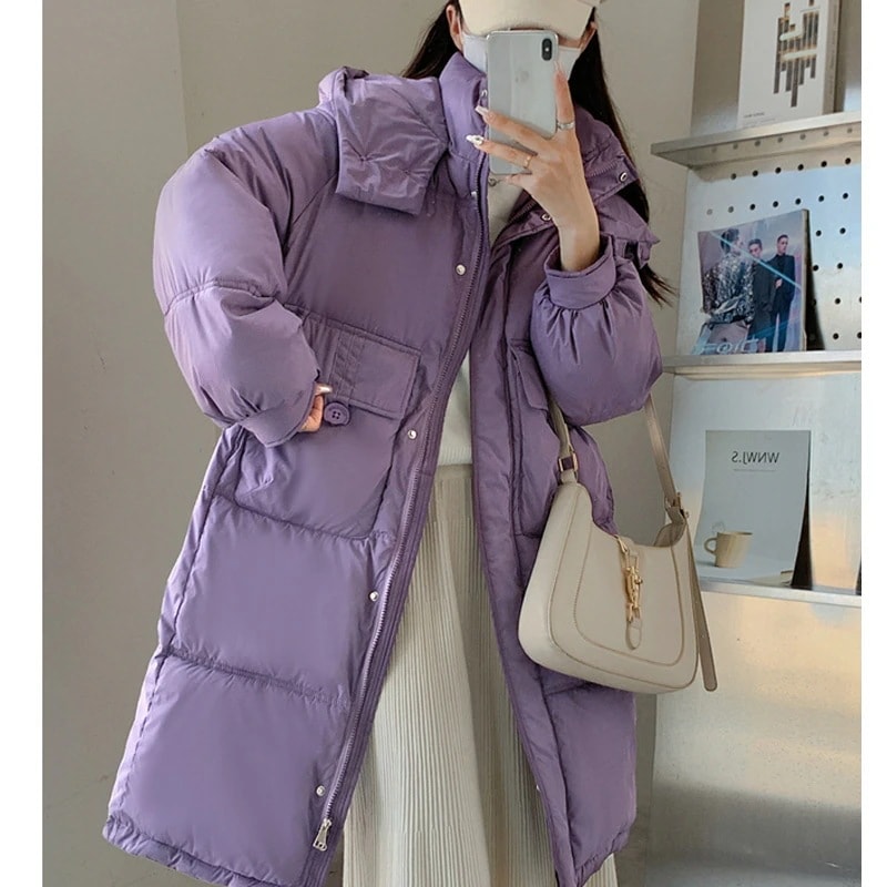 2024冬ミドル丈ダウンジャケットゆったり韓国風厚手パンジャケットカジュアルコットンジャケットレディース