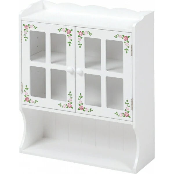 調味料ラック(ホワイト) MUD-7130WH清潔感あふれるホワイト地にローズ柄をペインティング!扉付き収納棚は高さ調節ができます!下部オープン収納には料理を作る時によく使う調味料を収納