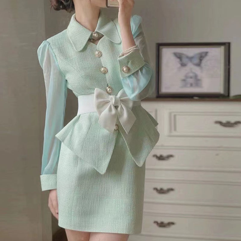 【2点セット】 ファッションスーツ 通勤 レトロ レディースファッション コート+ ハーフスカート 5,402円