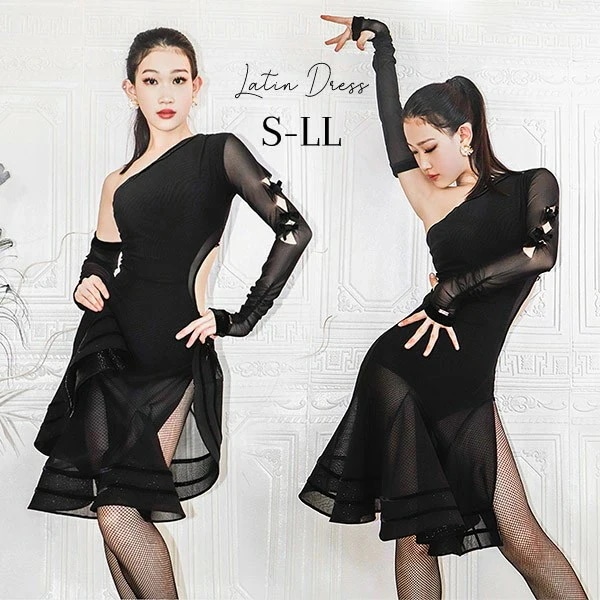数量限定ラテン 衣装 ラテンドレス 社交ダンス衣装 ダンスウエア 黒 豪華なドレス チャチャ サンバ スリム ブラック 豪華 ステージ衣装 レディース ドレス ラテンダンス 舞踏会 演出用 出演 ドレ