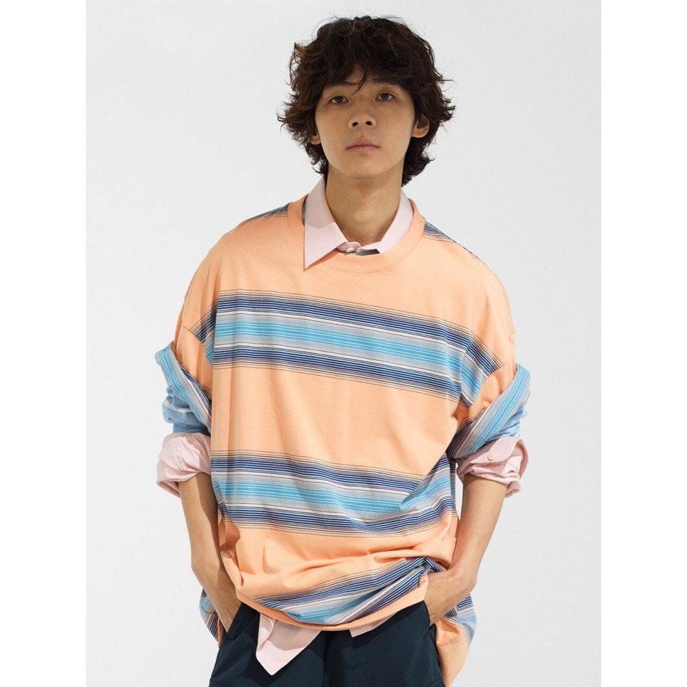 COVERNAT 24SS グラデーションストライプ Tシャツサーモン