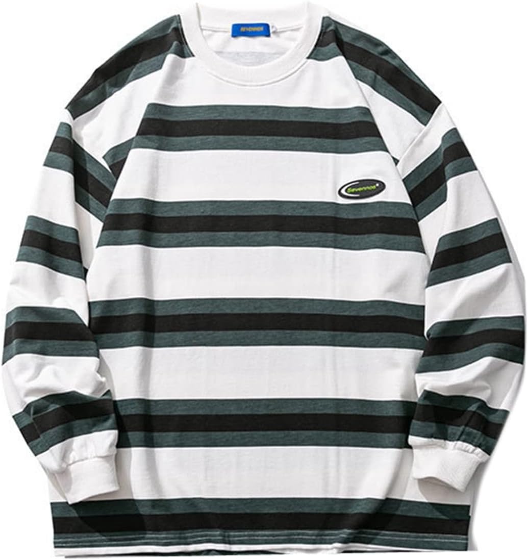 パーカー トレーナー メンズ 春 ストライプ柄 長袖 丸襟 体型パカー カジュアル シンプル クール 丈長め オーバーサイズ インナー プルオーバー ソフト ファッション 通気 ストレッチ お出かけ