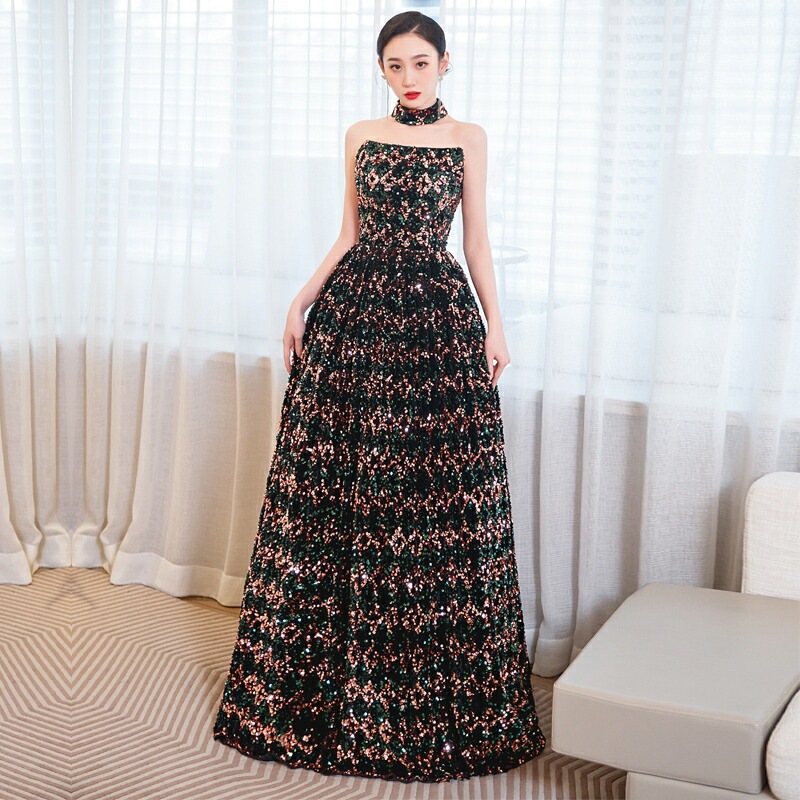 カラードレス ノースリーブ パーティードレス 編み上げタイプ ロングドレス Aラインドレス ブライト ステージ衣装 豪華ドレス 演奏会用ドレス フォーマルドレス 二次会 結婚式 花嫁 披露宴 撮影 前