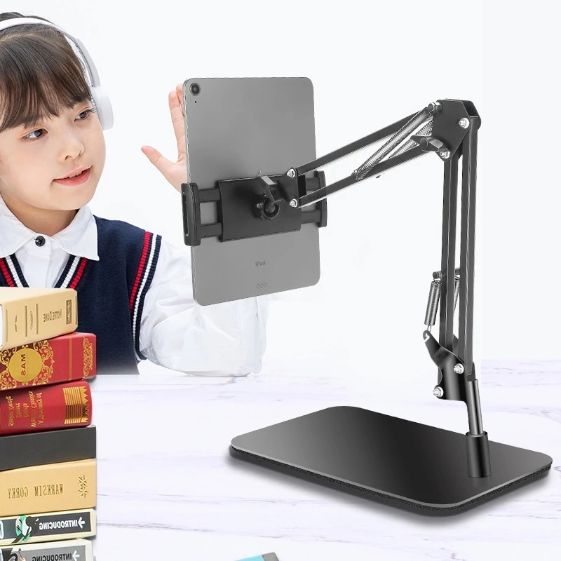 ロングアームタブレットpcスタンド アルミニウム合金ホルダー リフトアーム ライブストリーミング デスクトップホルダー 電話スタンドサポート ユニバーサルパッド