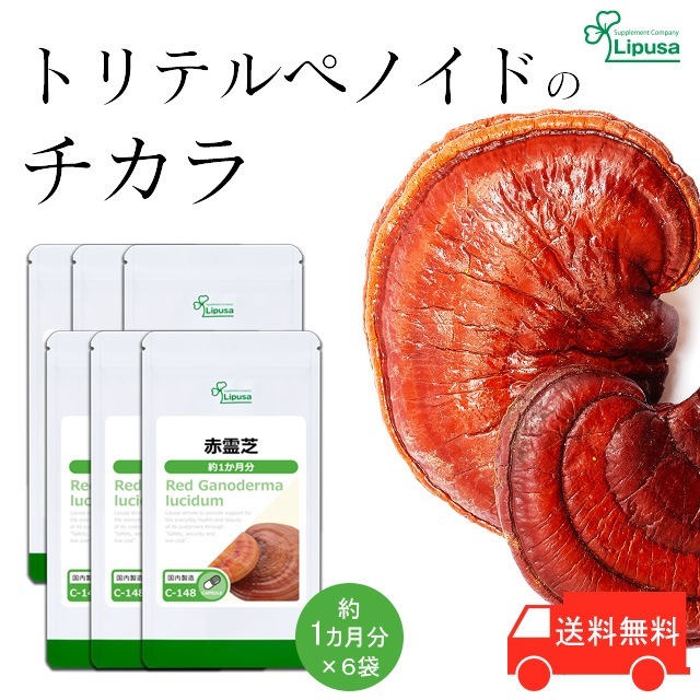 赤霊芝 約1か月分6袋 C-148-6 サプリ 健康食品 22.5g(250mg 90カプセル) 6袋
