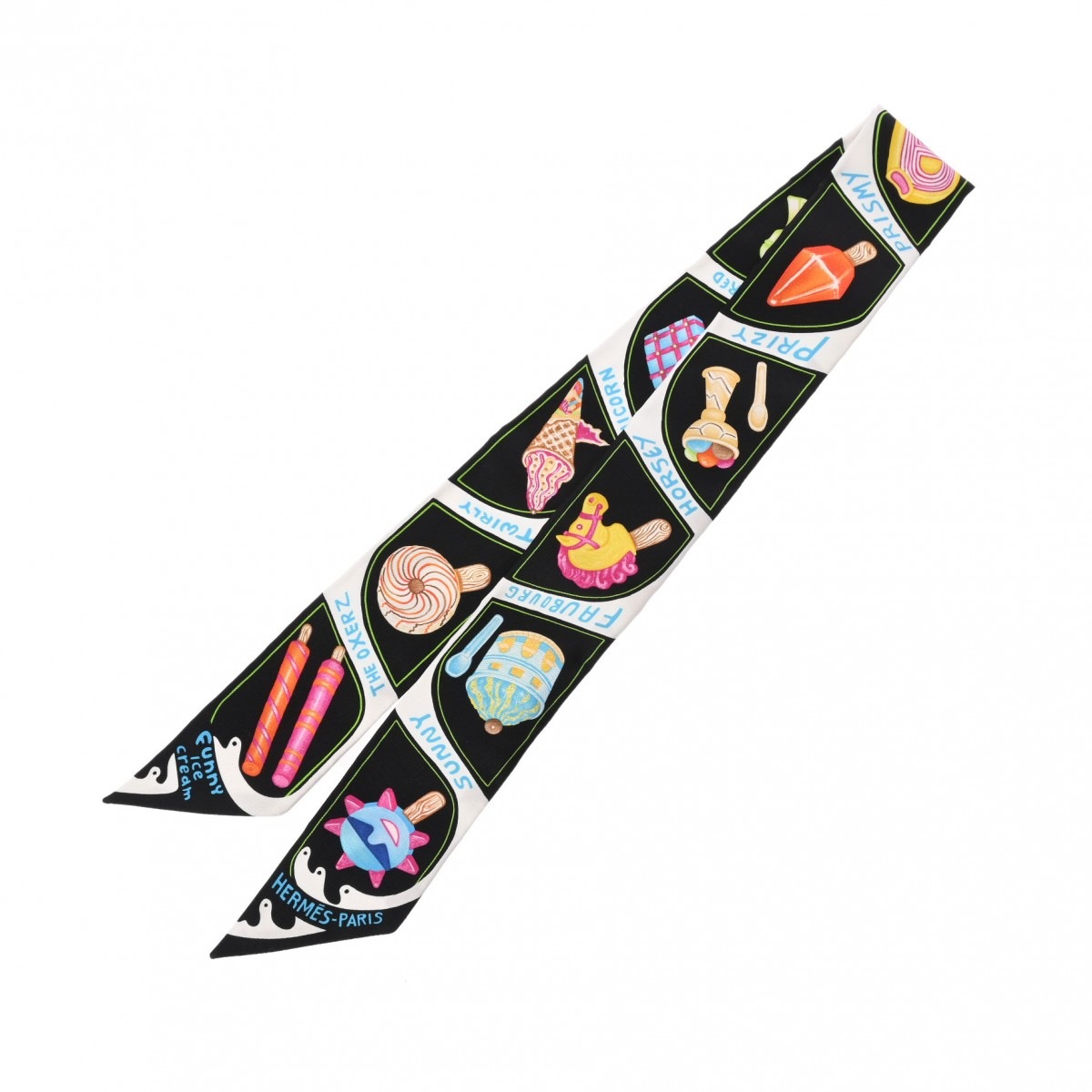 ツイリー FUNNY ICE CREAM 黒/白/マルチカラー 064109S レディース シルク100％ スカーフ 新品 銀蔵