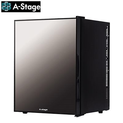 A-Stage 40L 1ドア ミラーガラス冷蔵庫 左右ドア付け替え可能 ペルチェ式 AR-40L01MG ブラック