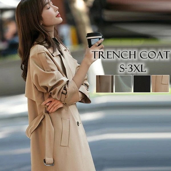 トレンチコート レディース ロング スプリングコート ロング アウター トレンチ 上着 コート 春コート 大きいサイズ 裏地付き ロングコート ゆったり テロンチ フォーマル ビジネス セレ