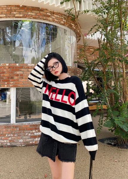 コントラストカラー ルーズ セーター セーター