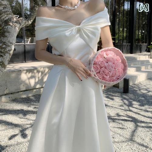 ワンピース 大人 レディース フレンチ サテン ワンショルダー バースデー ドレス ロング ドレス チューブ トップ ボウ フェア リードレス