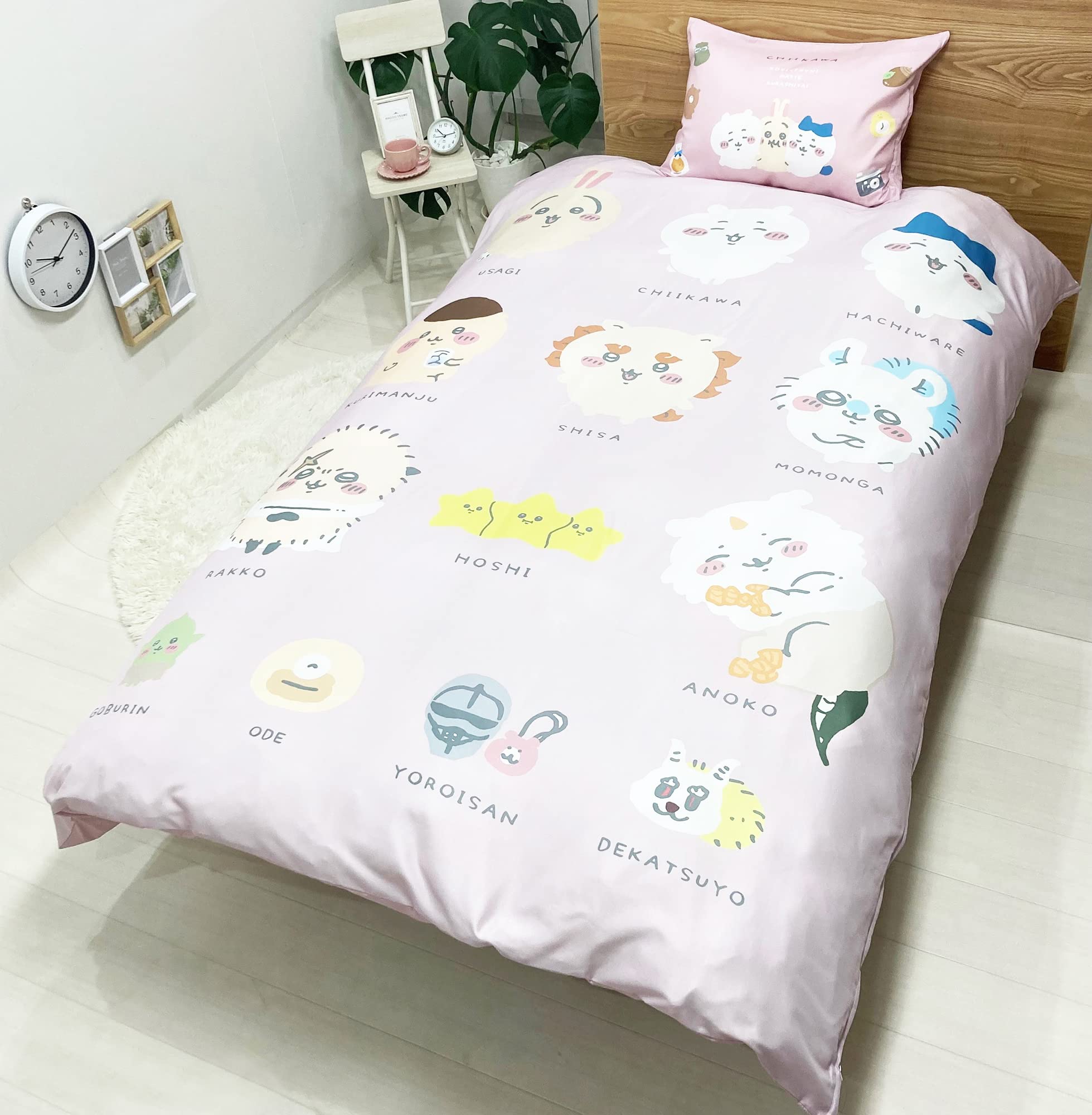 MORIPiLO モリシタ 布団カバーセット ちいかわ 150x210cm シングル なんか小さくてかわいいやつ キャラクター グッズ (掛け布団カバー・枕カバー) ピンク 4621071