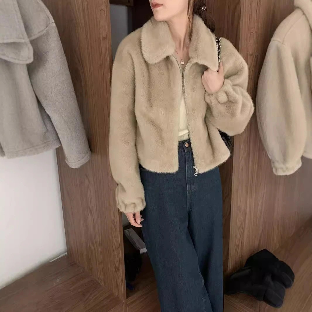 冬の新作 ラペルファーワンピースファージャケットレディースショート2025秋冬新作ぬいぐるみルーズショートジャケットトップ