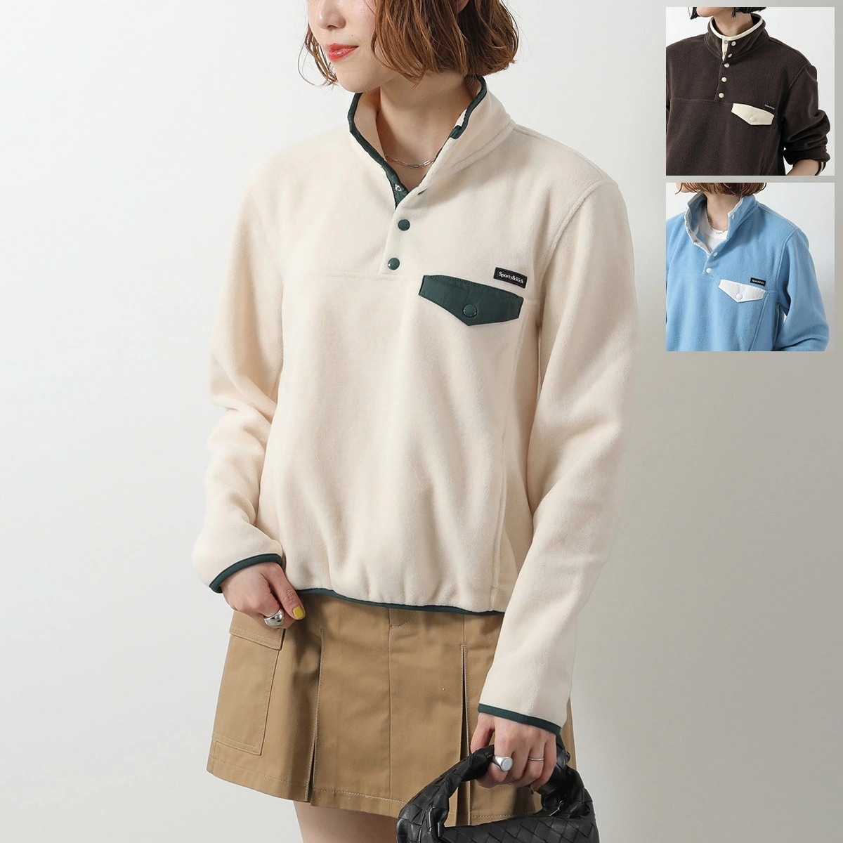 SPORTY＆RICH スポーティアンドリッチ フリース プルオーバー QZAW23 レディース 長袖 ハイネック 胸ポケット ロゴ カラー3色 【mega】