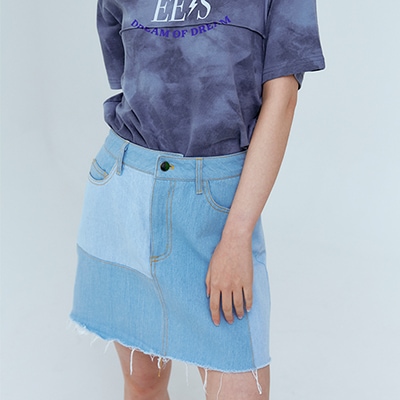 PATCH DENIM MINI SKIRT (LIGHT BLUE)