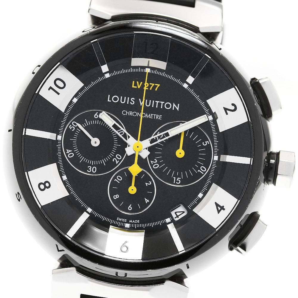 ルイヴィトン LOUIS VUITTON Q114K タンブール インブラック クロノグラフ 自動巻き メンズ 箱保証書付き_824272【中古】