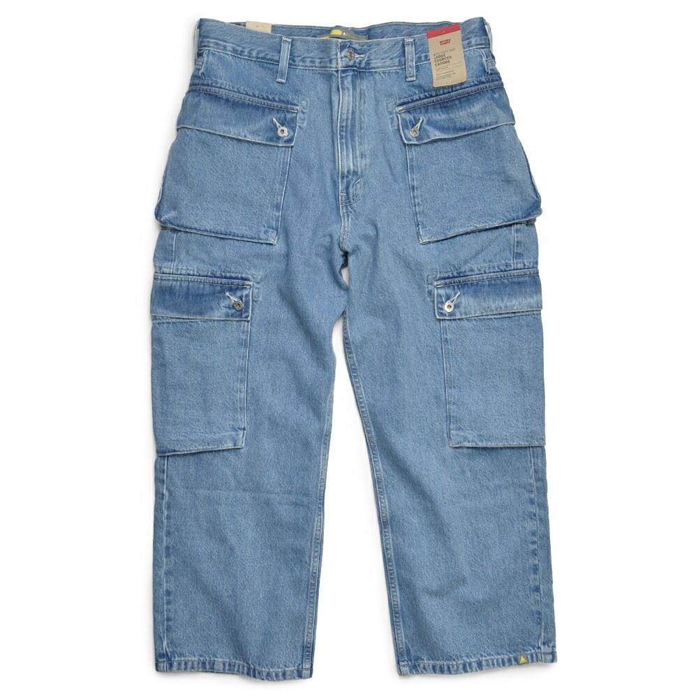 シルバータブ ルーズ クロップド デニム カーゴ ライトインディゴブルー バギー パンツ a92360002