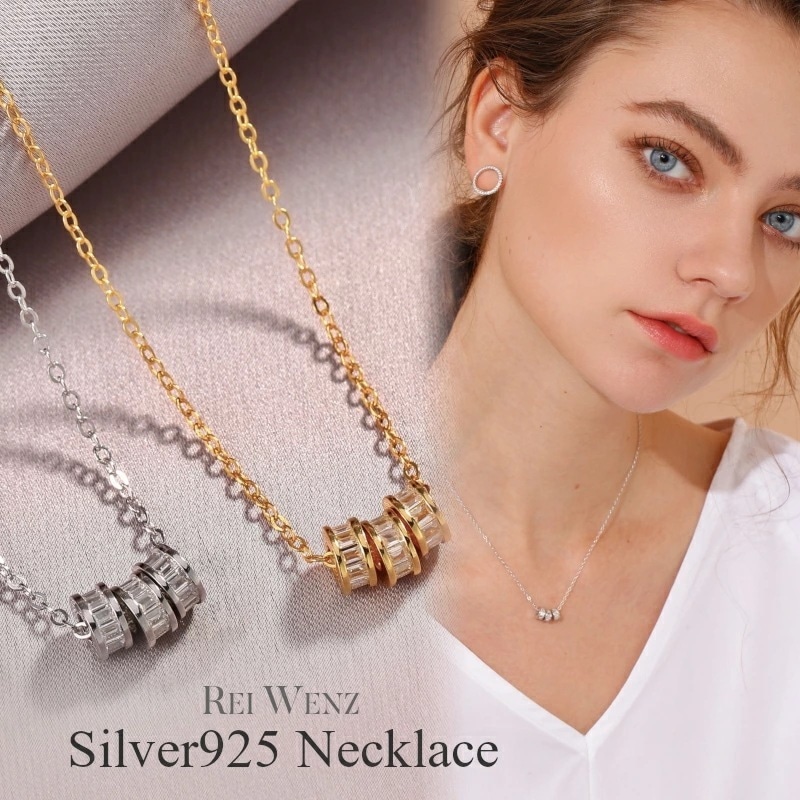 【高品質Silver925】ネックレス サークル リング 三連 丸 プレート オープン ゴールド 大ぶり デザイン シンプル レディース シルバー Silver925 重ね 大人 アレルギー プレ