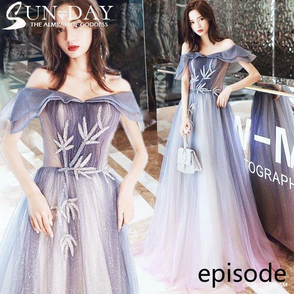 2021春パーティードレス 姫系 オフショルダー 色組み合わせ 花嫁ロングドレス お呼ばれ 結婚式 誕生日 ロング丈 二次会 エレガント 演奏会 挙式hs4862