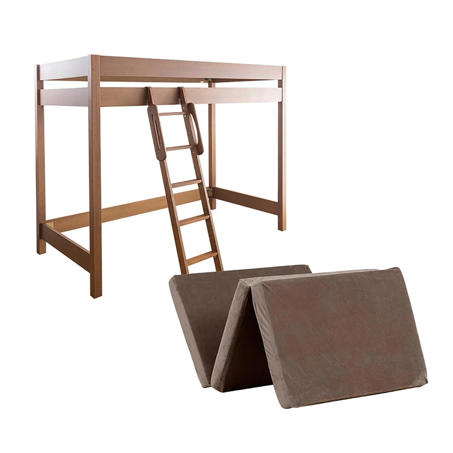 ベッド 木製ロフトベッド 天然木無垢 すのこベッド システム家具 ウレタンマットレス付き