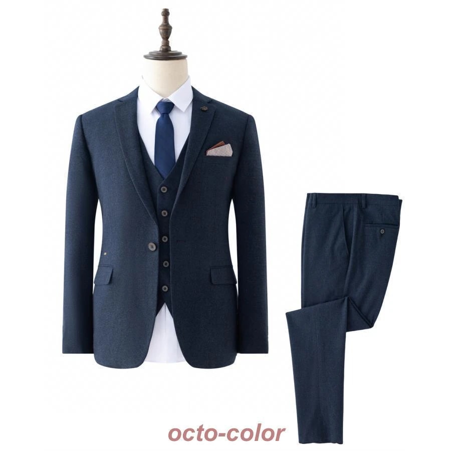 3ピース スーツ スリーピーススーツ メンズ ビジネス スーツ スリム ワンボタン シングル ジレ ベスト付き 三つ揃いスーツ ブローチ付属 ビジネススーツ