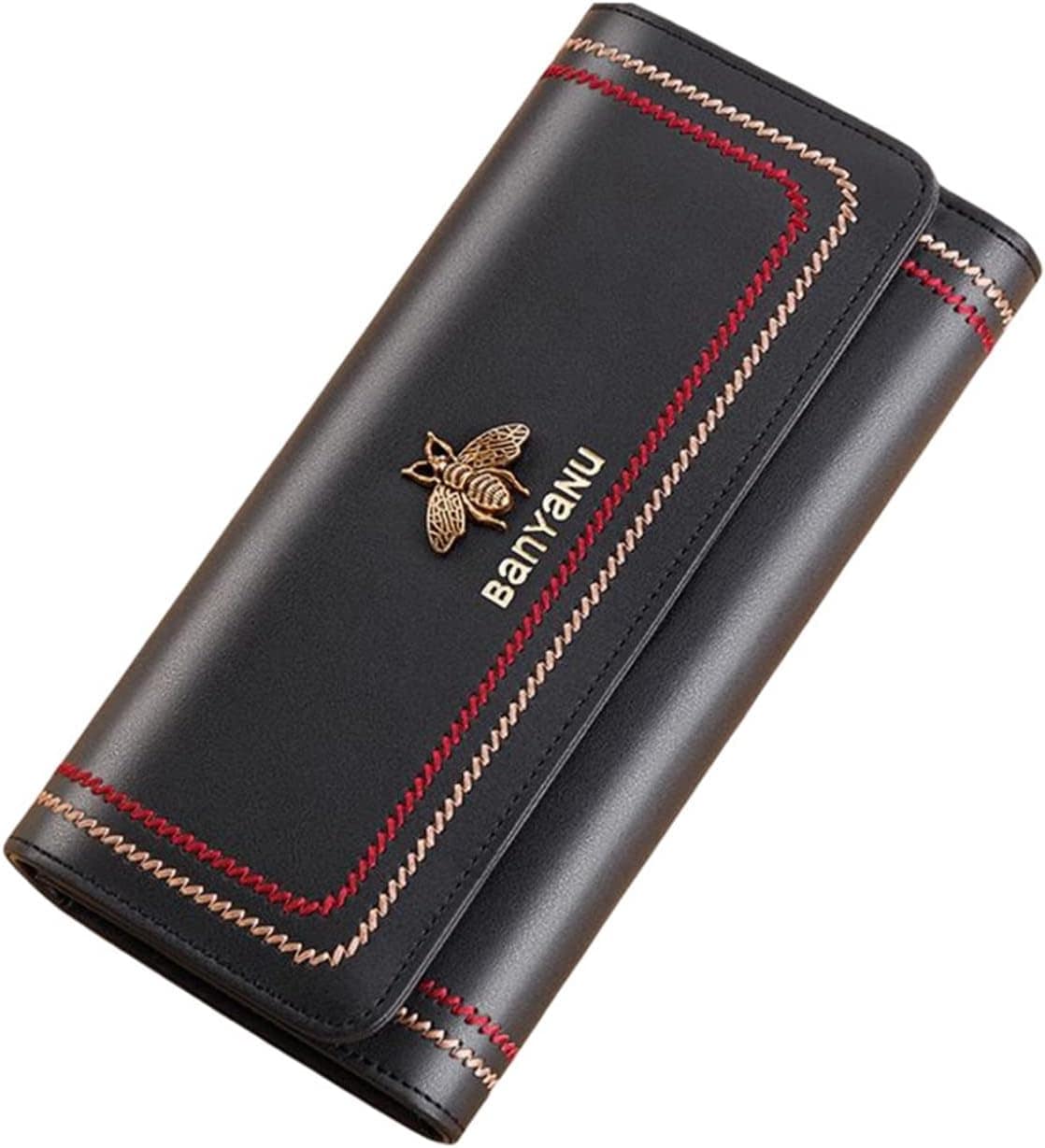 【20%OFFクーポン】長財布 レディース 2つ折り かぶせ蓋 ボタン ジッパー ミツバチ 英字 財布 大容量 カード レシートと小銭 スマホ入れ可 多機能 スキミング防止 使いやすい お手頃 おしゃ