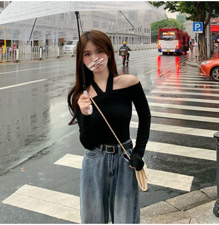 長袖トップス オフショルダートップス 秋冬カジュアルトップス カジュアル長袖トップス トップス シャツ プルオーバー 袖あり 長袖 オフショルダー オフショル スリム タイト 細身 ストレート