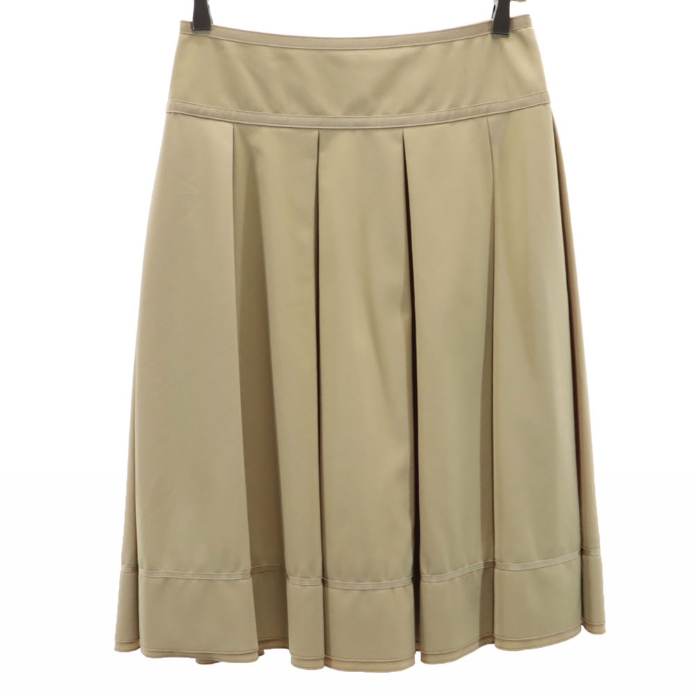 フォクシーニューヨーク 日本製 ミディ丈 ボックスプリーツ フレアスカート ベージュ FOXEY NEW YORK レディース